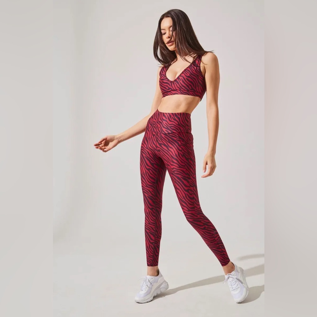 Mpg Sport Red Black Zebra Print Bra & High Waisted 7/8 Legging Set Size Medium
